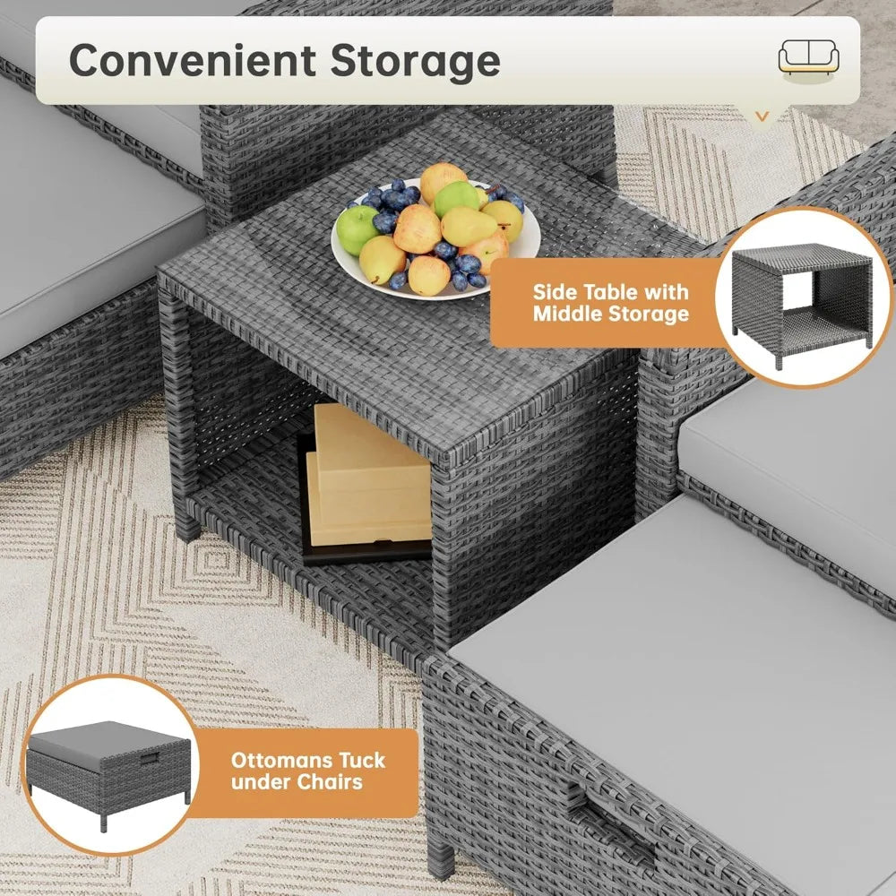 Ljustra 5 Piece Balcony Furniture Set Outdoor Lounge Chairs Ottoman Table