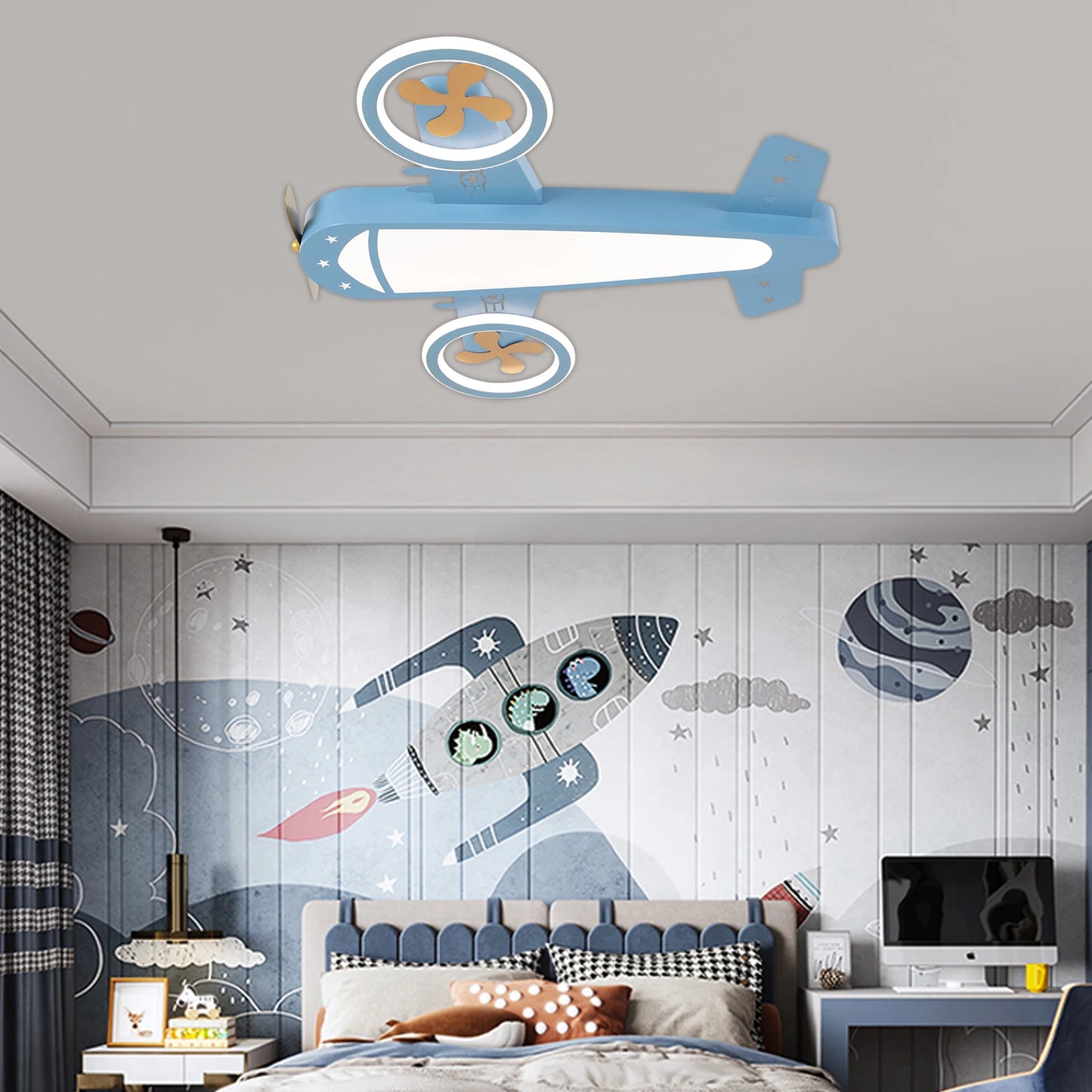 Dimmable Remote Control LED Ceiling Light Fixture with Fans for Bedroom