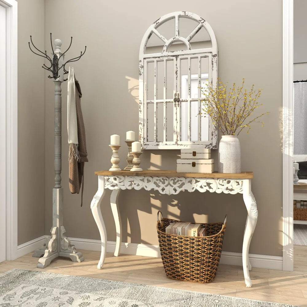 Freestanding Vintage Style Gray Wood Coat Rack 24 Hooks Entryway Storage