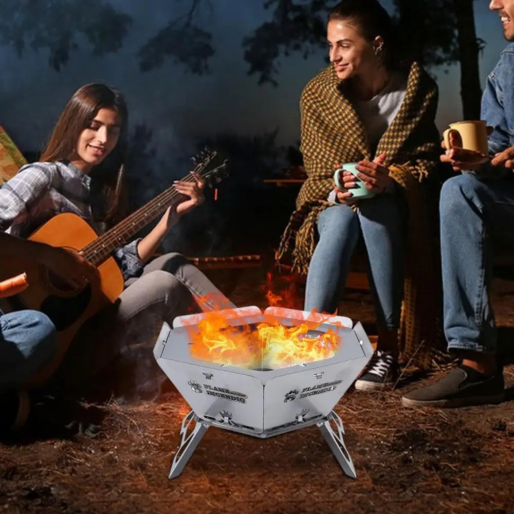 Portable Heavy Duty Fire Pit Grill Barbecue Campfire Hexagonal BBQ