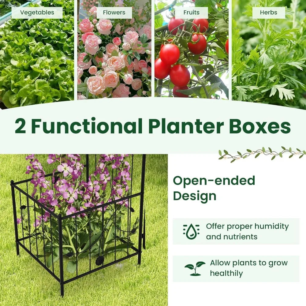 Ljustra Garden Arbor 87" Metal Archway Pergola with Lockable Gate and Planters