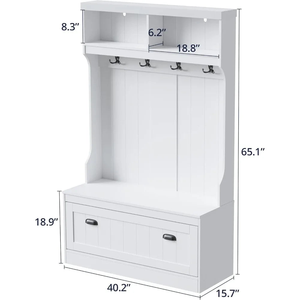 Hall Tree with Bench Shoe Storage Coat Rack Entryway Organizer 40"