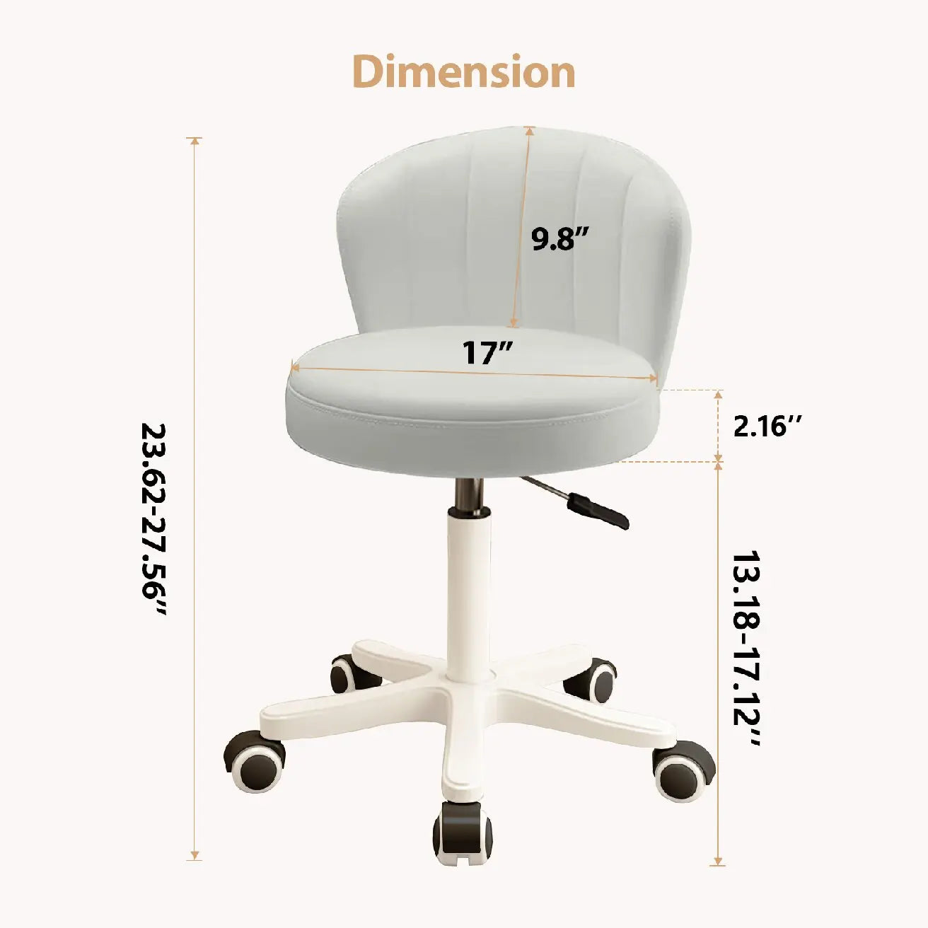 Small Round Rolling Desk Chair Armless PU Leather Height Adjustable