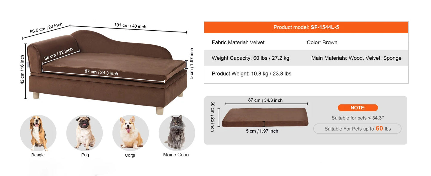 Ljustra Luxury Pet Sofa Bed for Medium Dogs and Cats Soft Velvet Couch