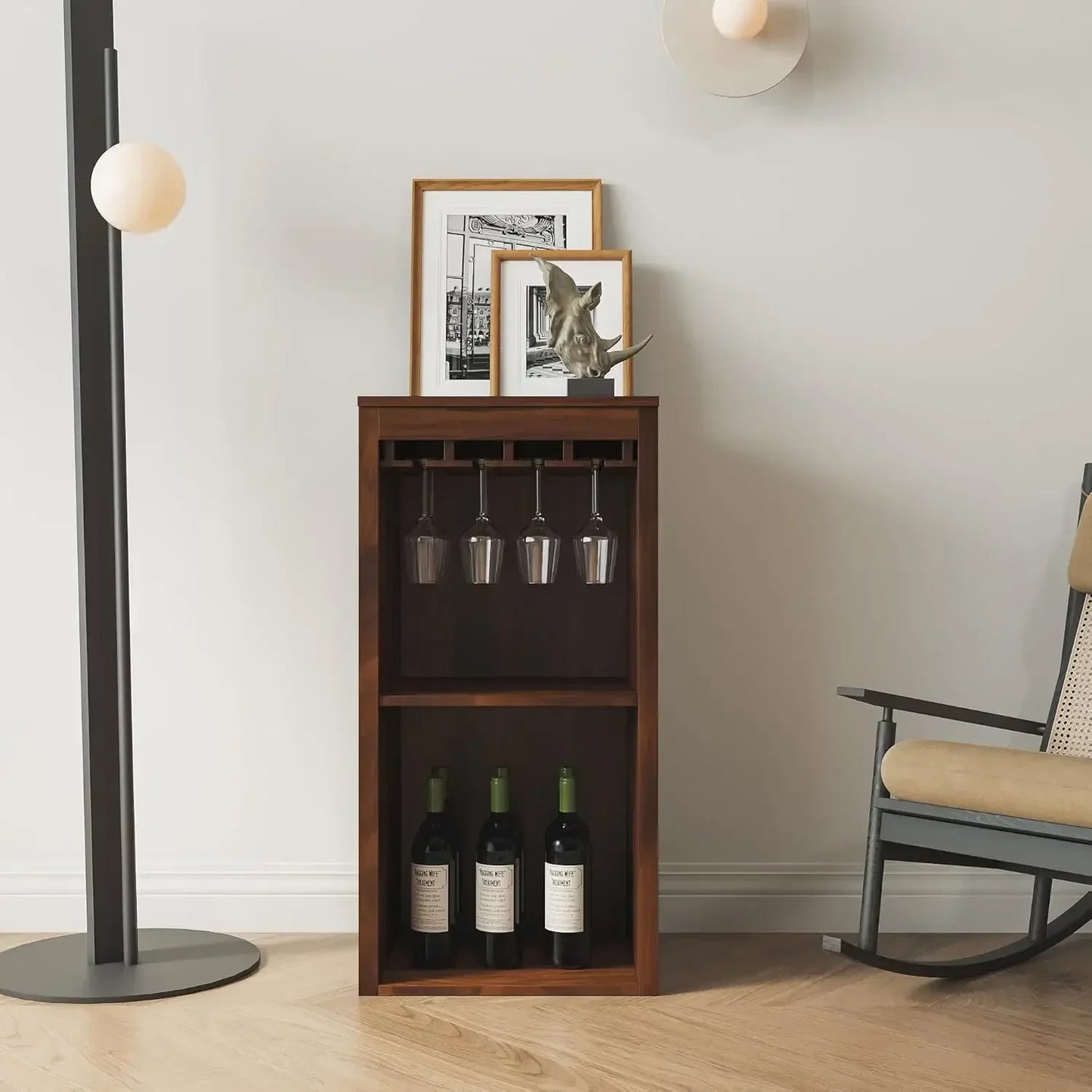 Modular Wine Bar Cabinet Kitchen Hutch Storage with Open Shelves