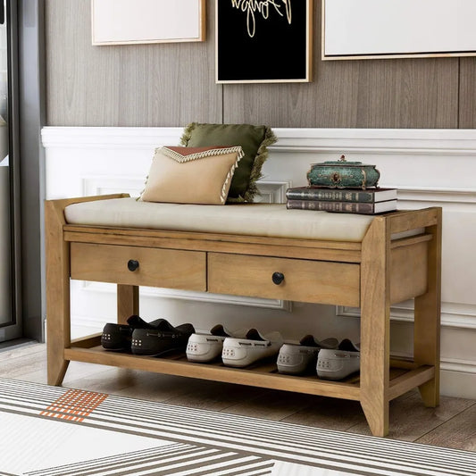 Entry Storage Bench Shoe Rack with Cushioned Seat and Drawers