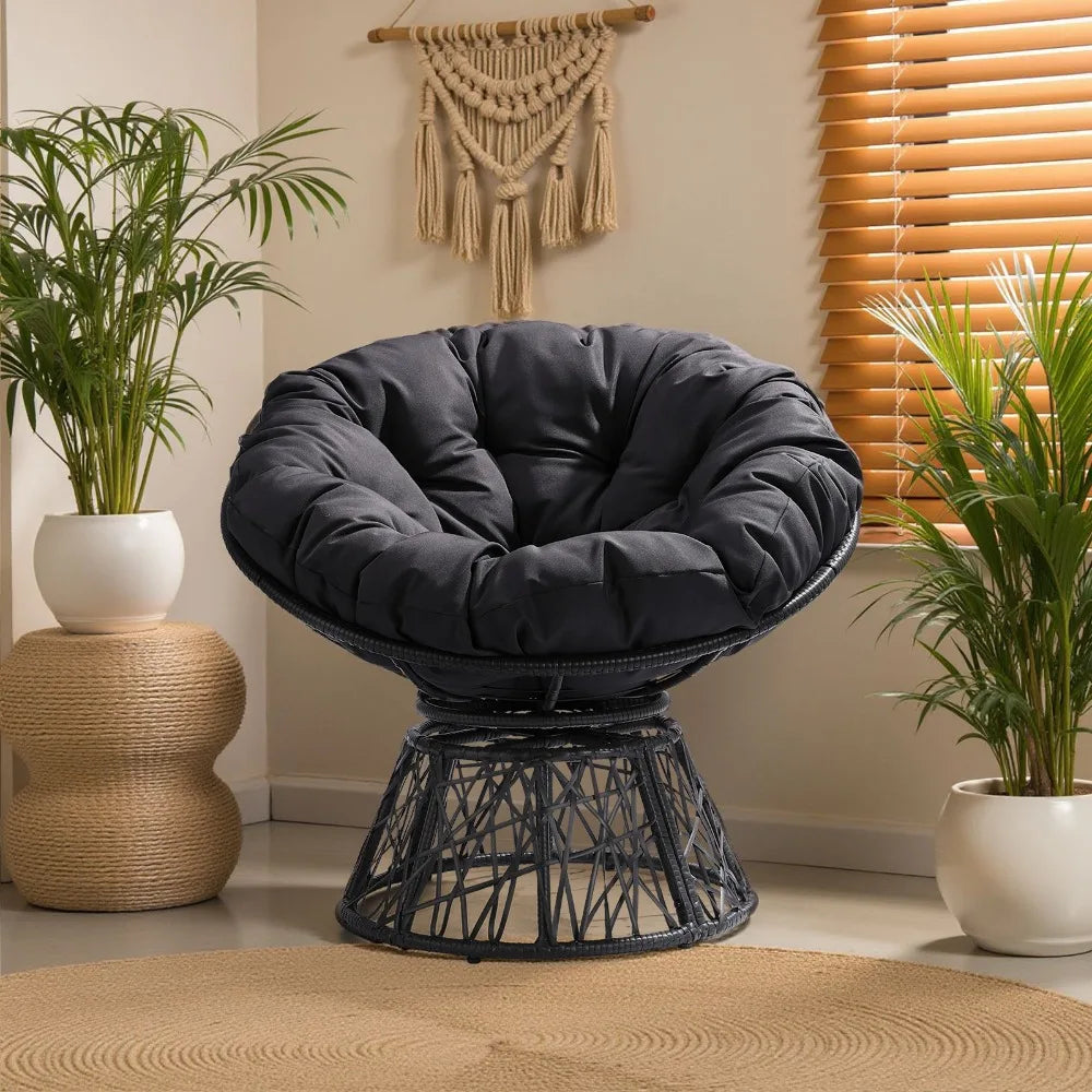 Swivel Garden Egg Chair Outdoor Rattan Beige Cushion Modern Rocking Chair