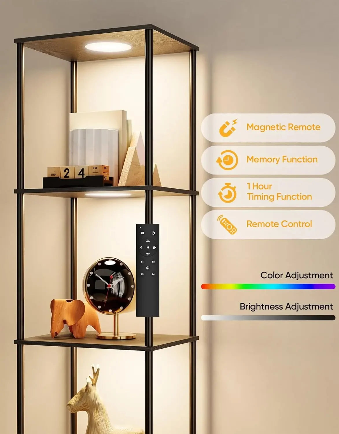 Shelf with RGBCW Light Color Changing Curio Cabinet Floor Lamp Organizer