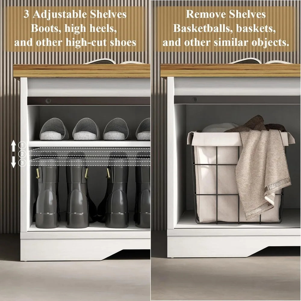 Modern Shoe Bench Storage Cabinet with Sliding Barn Door for Entryway