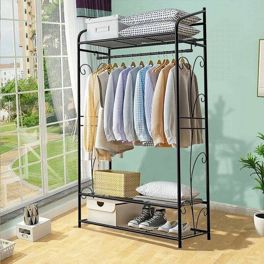 Ljustra Heavy Duty Black Metal Clothes Rack with Storage Shelves