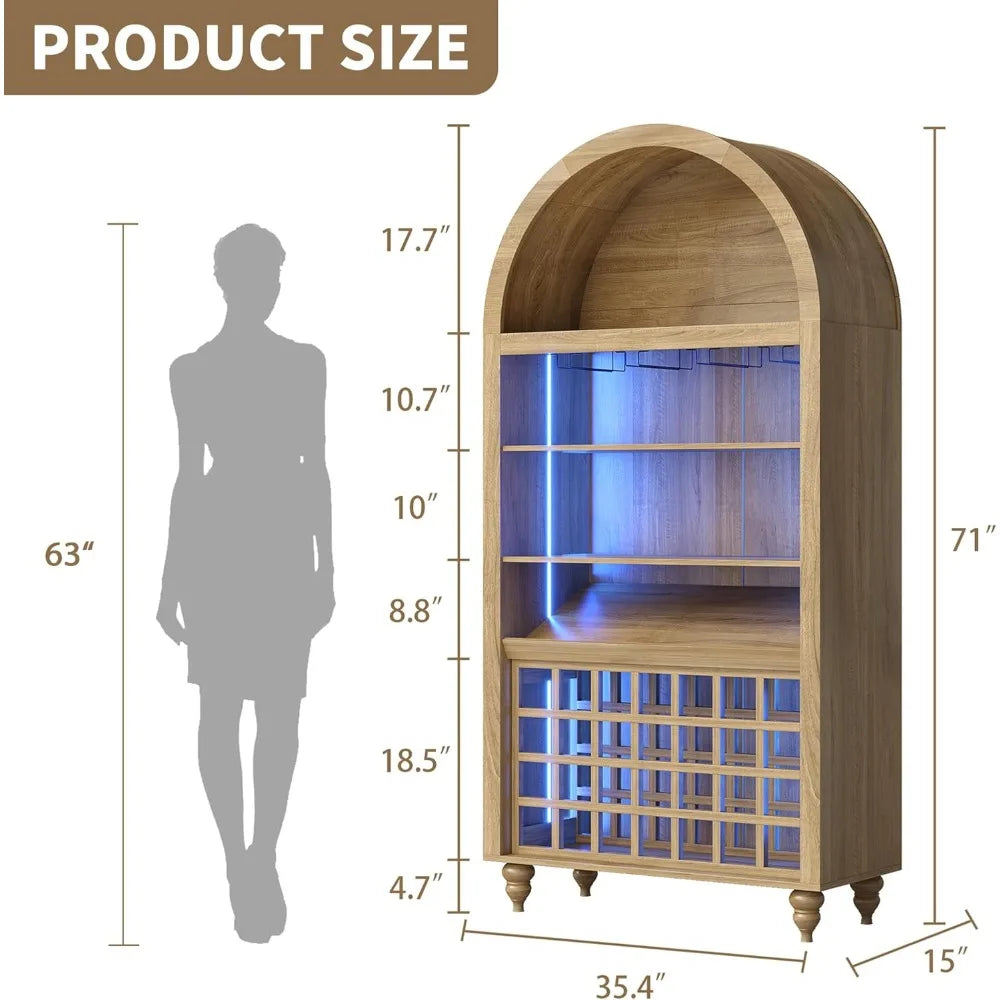 Arched Wine Bar Cabinet 71" Tall Modern Liquor Cabinet with Charging Station