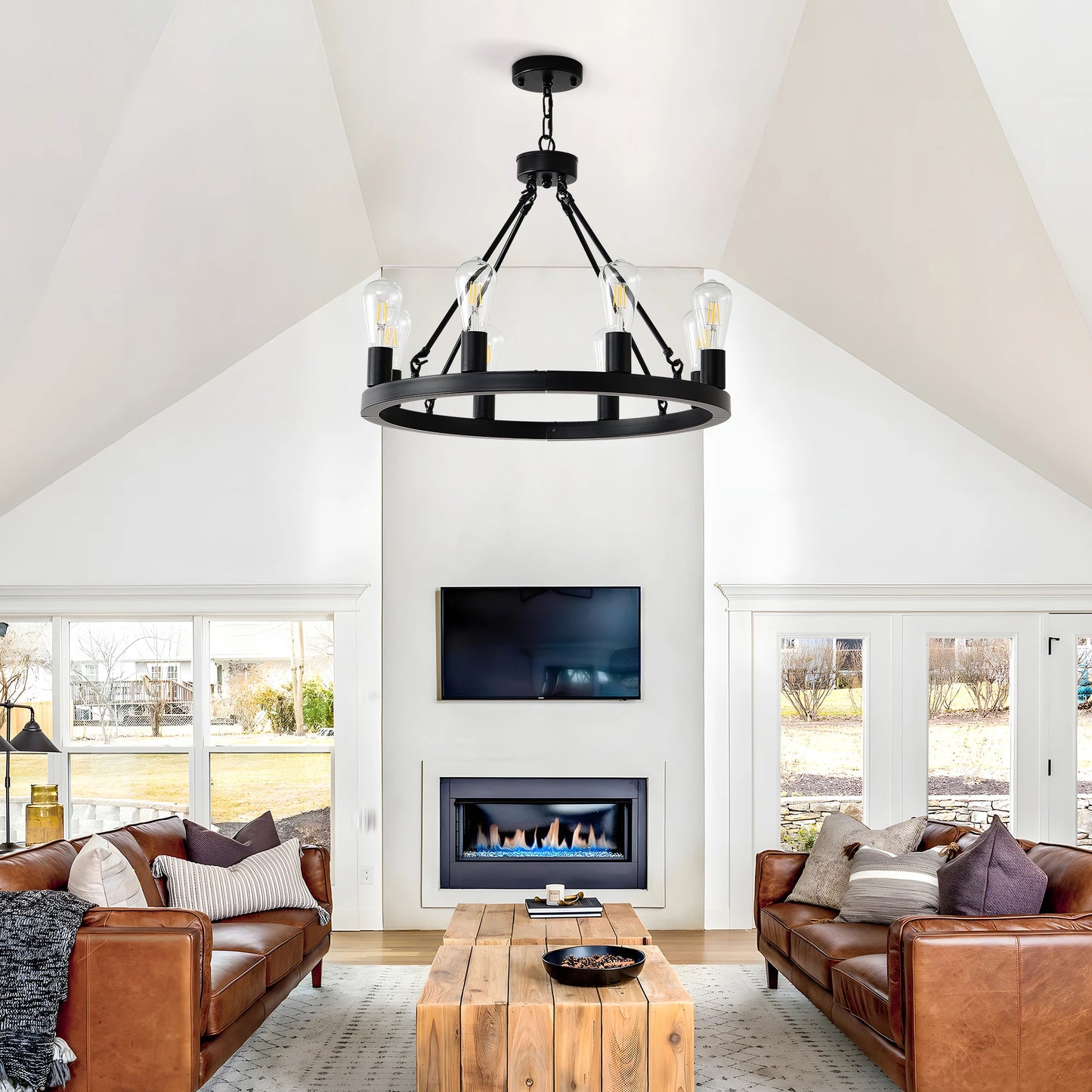 6-Light Wagon Wheel Chandelier Modern Farmhouse Fixture Living Room