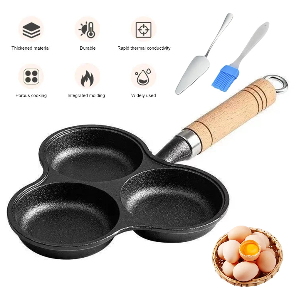 3-Cup Cast Iron Pancake Pan Non Stick Egg Cooker Omelette Breakfast Pan