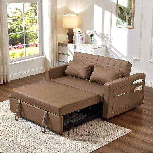 55 Inch Leather Sofa Bed Pull Out Sleeper Loveseat Couch Futon