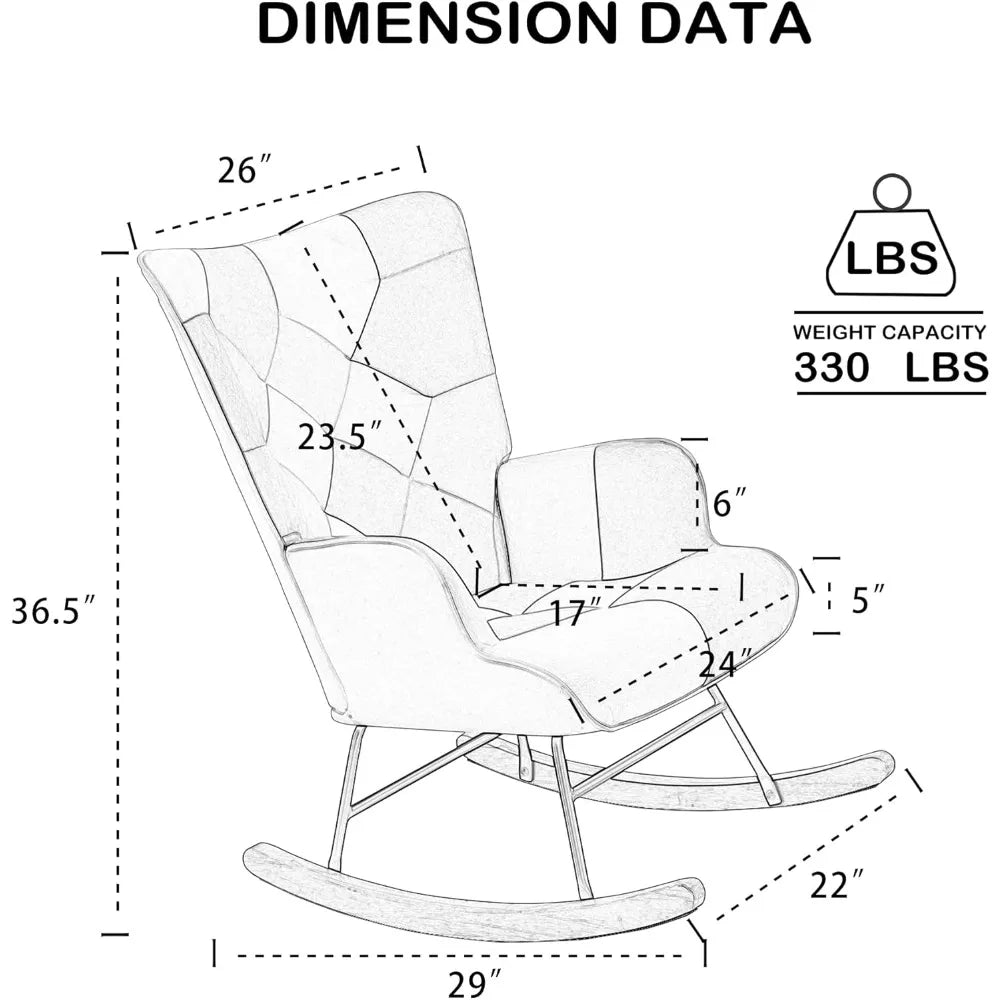 Mid Century Rocking Chair Fabric Recliner with Wood Legs for Living Room