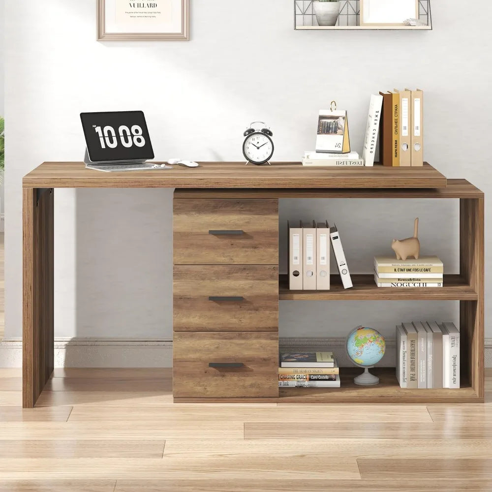 Large Corner Industrial Wood Desk with Storage for Home Office