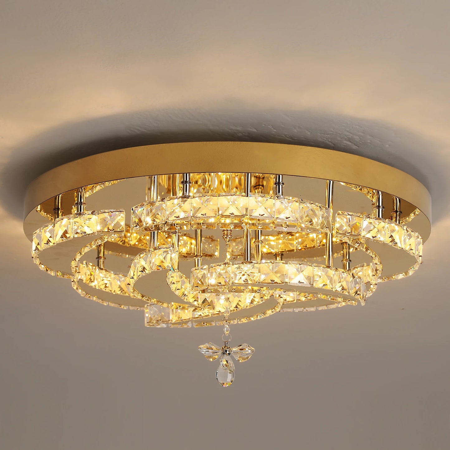 Modern Crystal Drop Chandelier LED Ceiling Light Home Decor