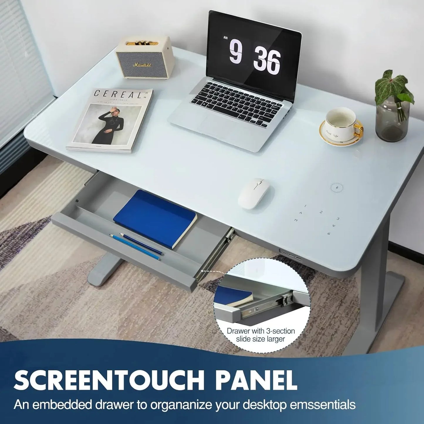 Electric Standing Desk with Drawers 45 Inch Dual Motor Adjustable Desk