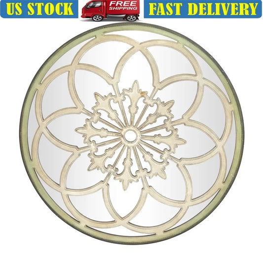 Vintage Floral Wall Mirror 40 Inch Round Fretwork Fleur-de-lis Design