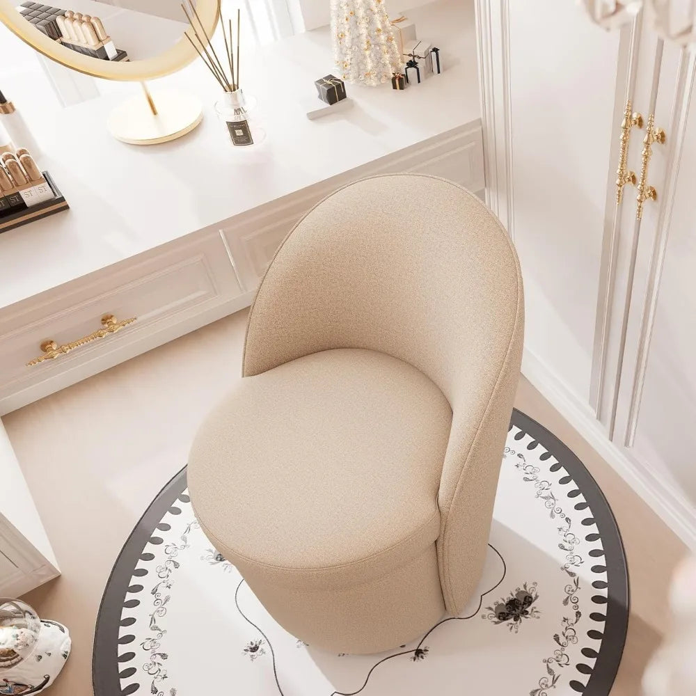 Ljustra Vanity Bench Boucle Fabric Swivel Accent Chair Bedroom Stool