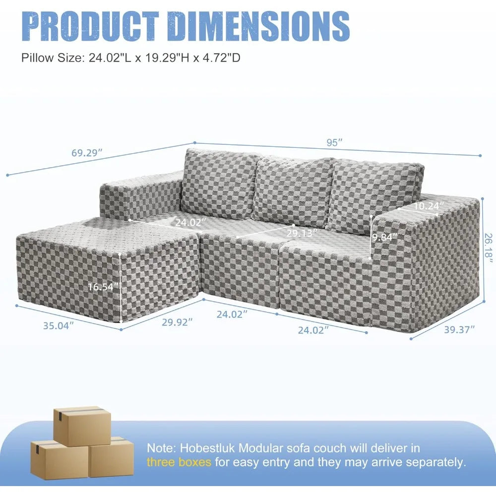 Modular Sectional Sofa Deep Seating Storage Memory Foam 3-Seater Cloud