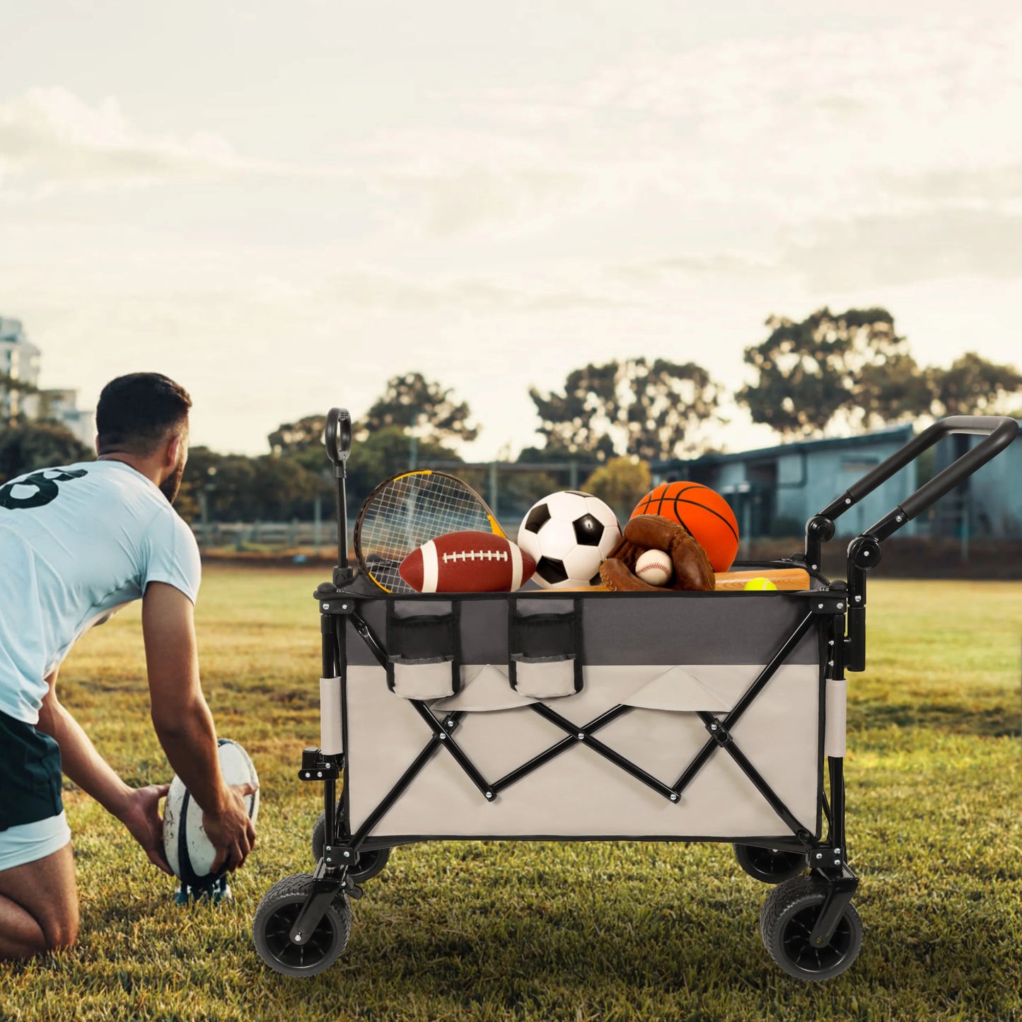 Multi-Functional Push-Pull Folding Wagon Cart Heavy-Duty All-Terrain Wheels