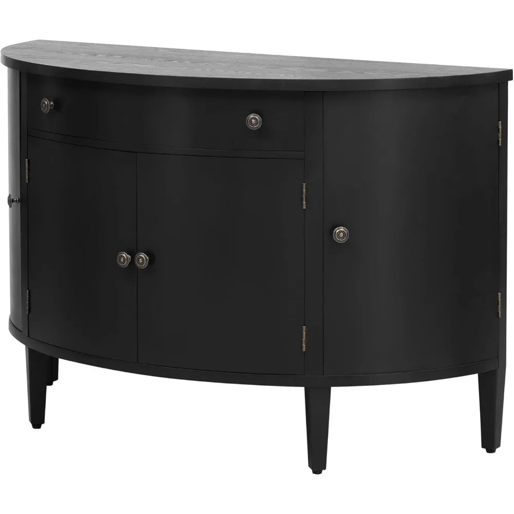 Curved Storage Cabinet 4 Doors 1 Drawer Wooden Sideboard Buffet Organizer