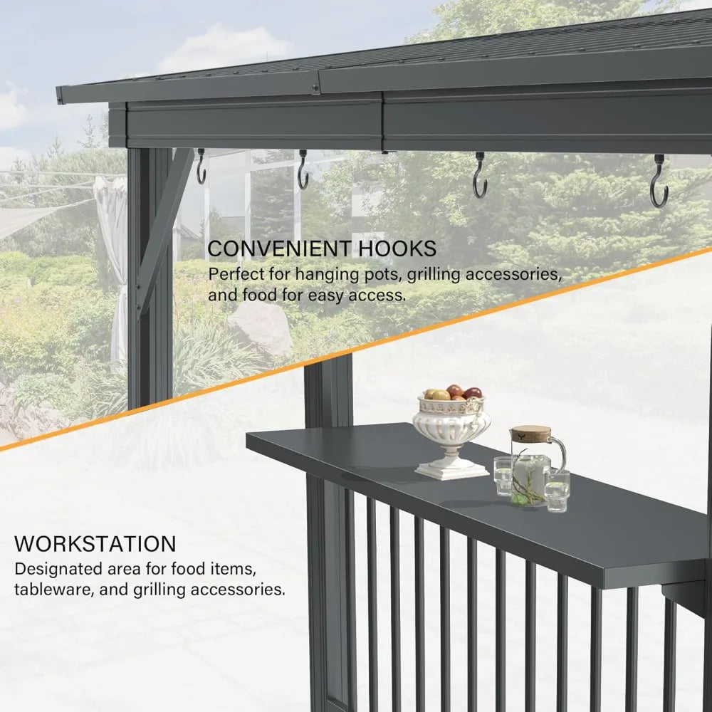 Domi 6.5x12FT Hardtop Grill Gazebo Outdoor BBQ Shelter with Shelves