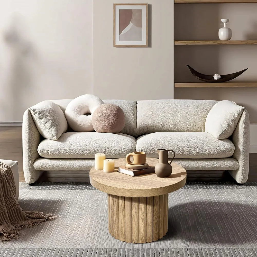 Modern Fluted Round Coffee Table Small Accent Table for Living Room