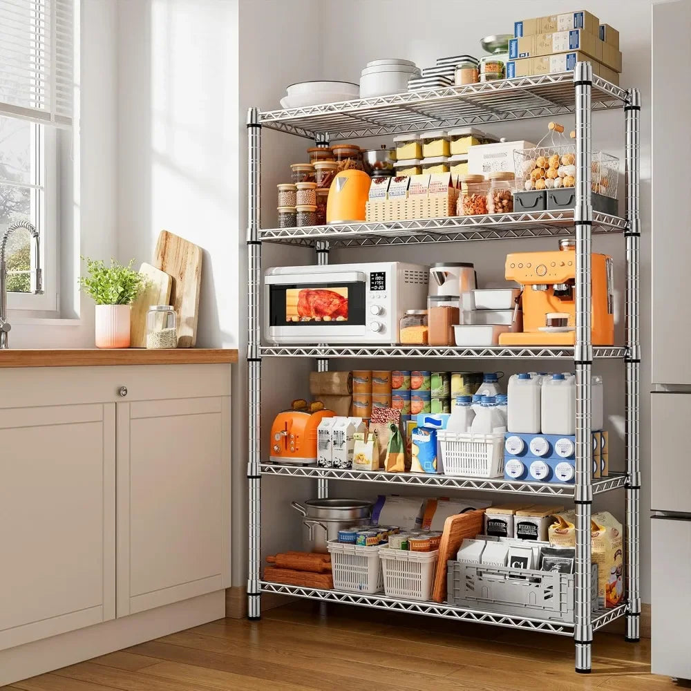 Heavy Duty 5-Tier Wire Shelving Adjustable Storage Rack 1200LBS Capacity
