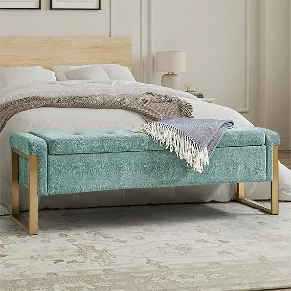 EcoHarbor Modern Bedroom Bench Upholstered Storage Ottoman Gold Legs