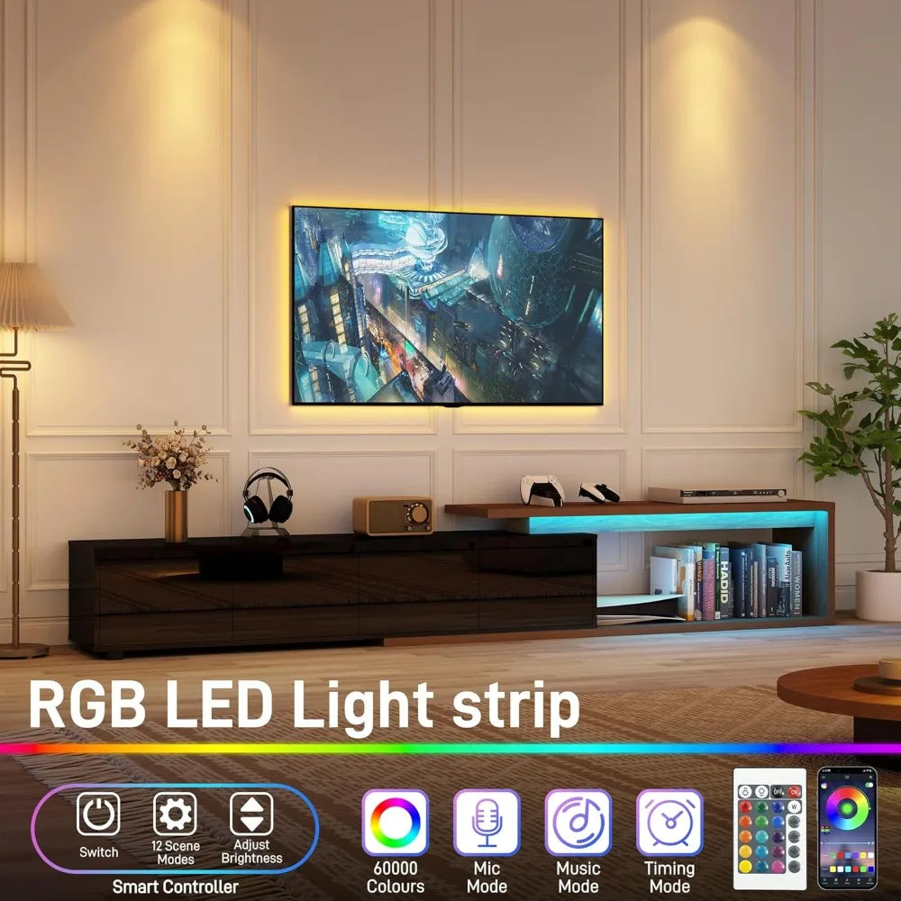 Extendable TV Stand with LED Light Modern Media Console for 120 Inch TV