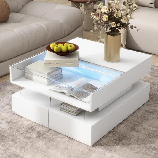 Modern Lift-Top Coffee Table High-Gloss Finish with Storage Drawers