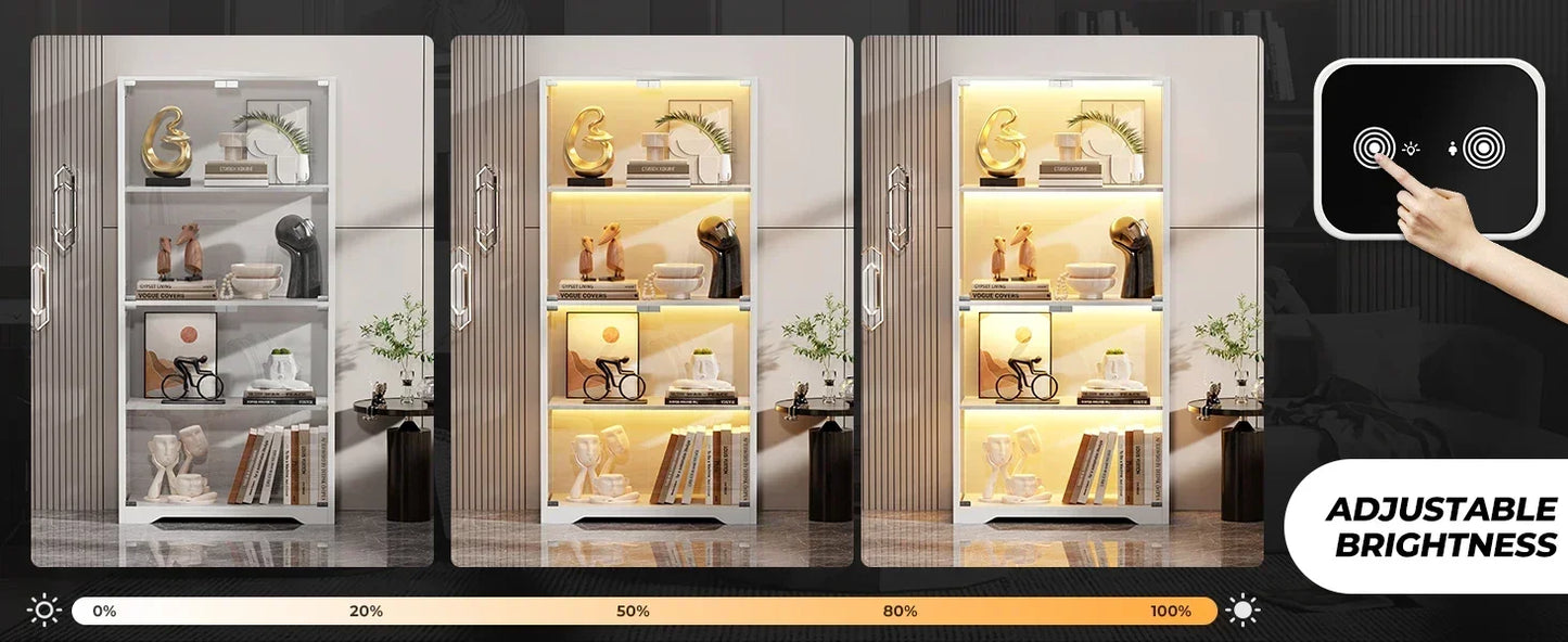 Display Cabinet 4-Tier Curio Cabinet Bookcase with LED Light for Collectibles