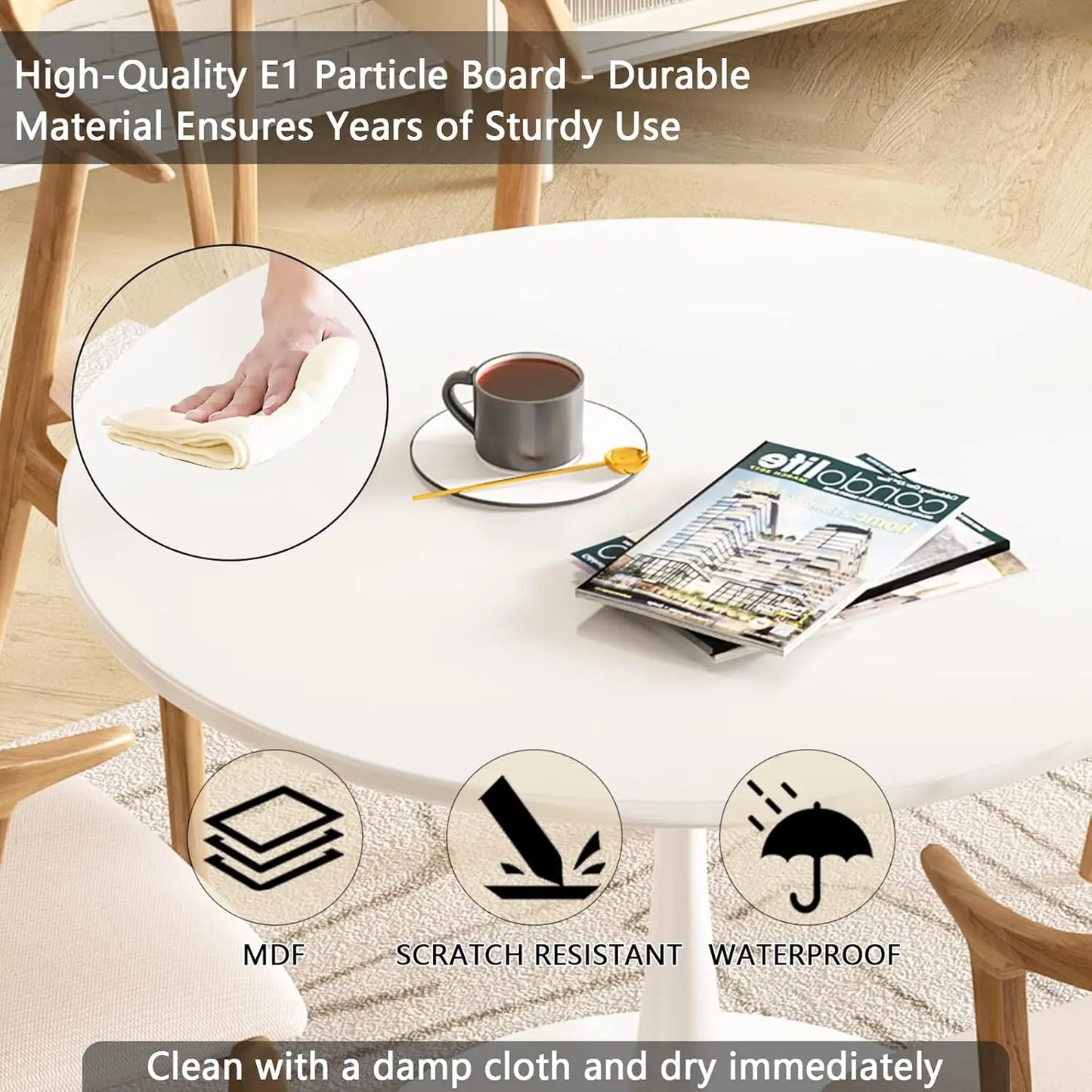 White Round Tulip Dining Table for 2-4 Modern Minimalist Kitchen