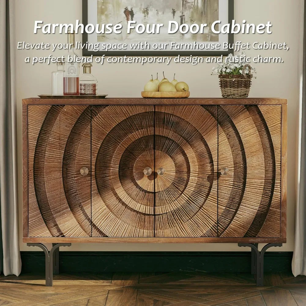 Farmhouse 4-Door Storage Cabinet Accent Sideboard Buffet with Pattern