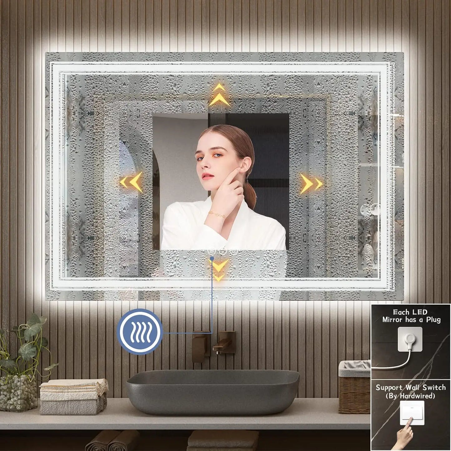 Ljustra LED Bathroom Mirror Dimmable Anti-Fog Shatterproof Backlit