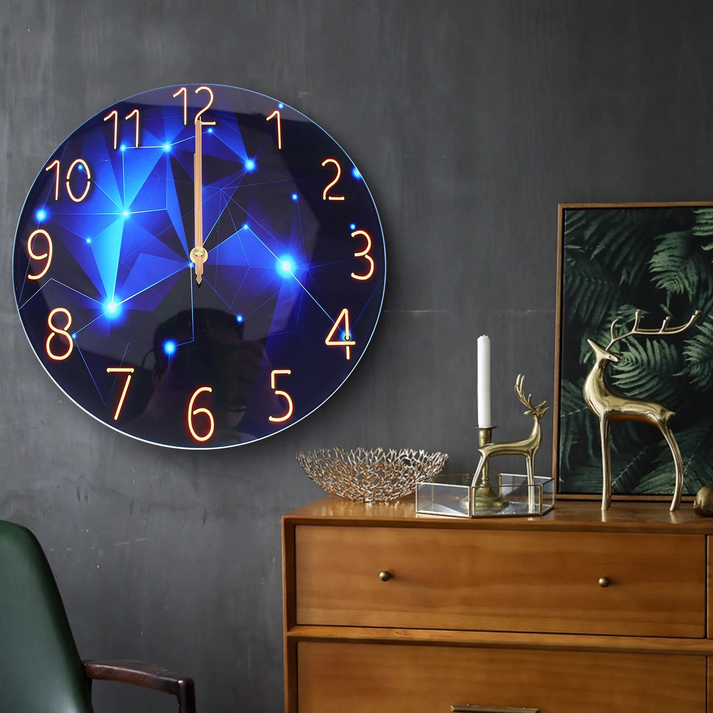 Ultra-Thin Round Tempered Glass Wall Clock Diamond Modern Home Decor