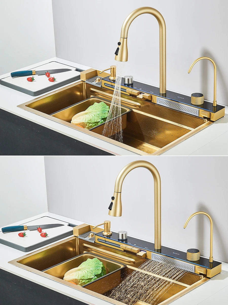 Large Stainless Steel Kitchen Sink 75x45cm with Faucet Digital Display