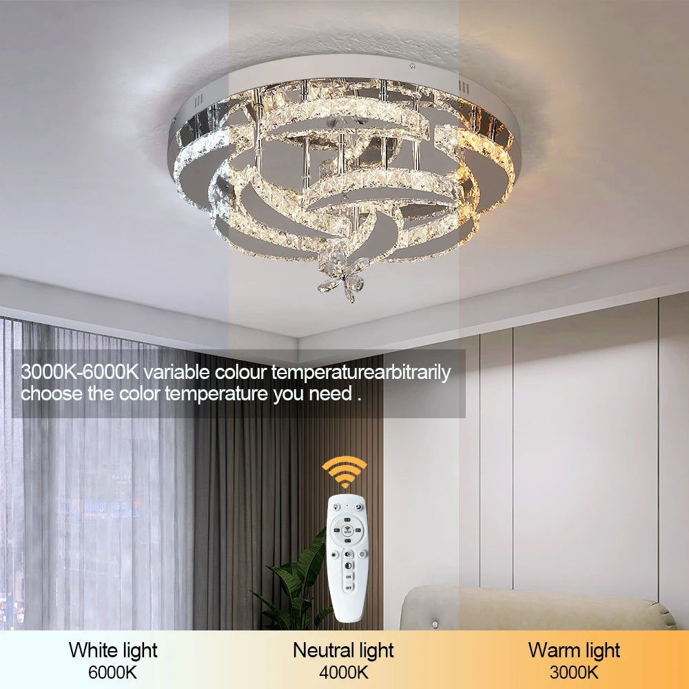 Modern Crystal Chandelier Ceiling Lamp LED Dimmable Pendant Light