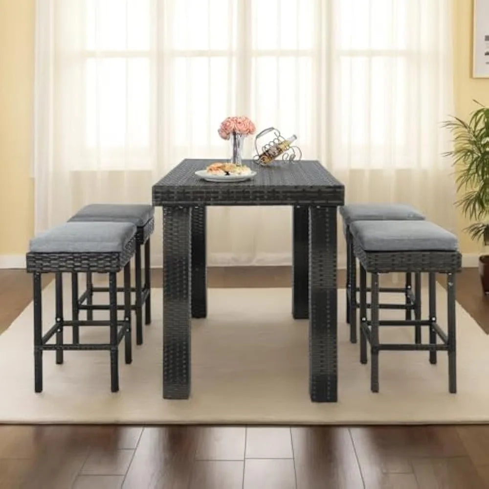 5-Piece Patio Dining Set Rattan Outdoor Table and Chairs for 4