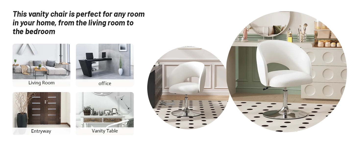 Vanity Chair PU Leather Swivel Accent Chair Adjustable Height Makeup Chair