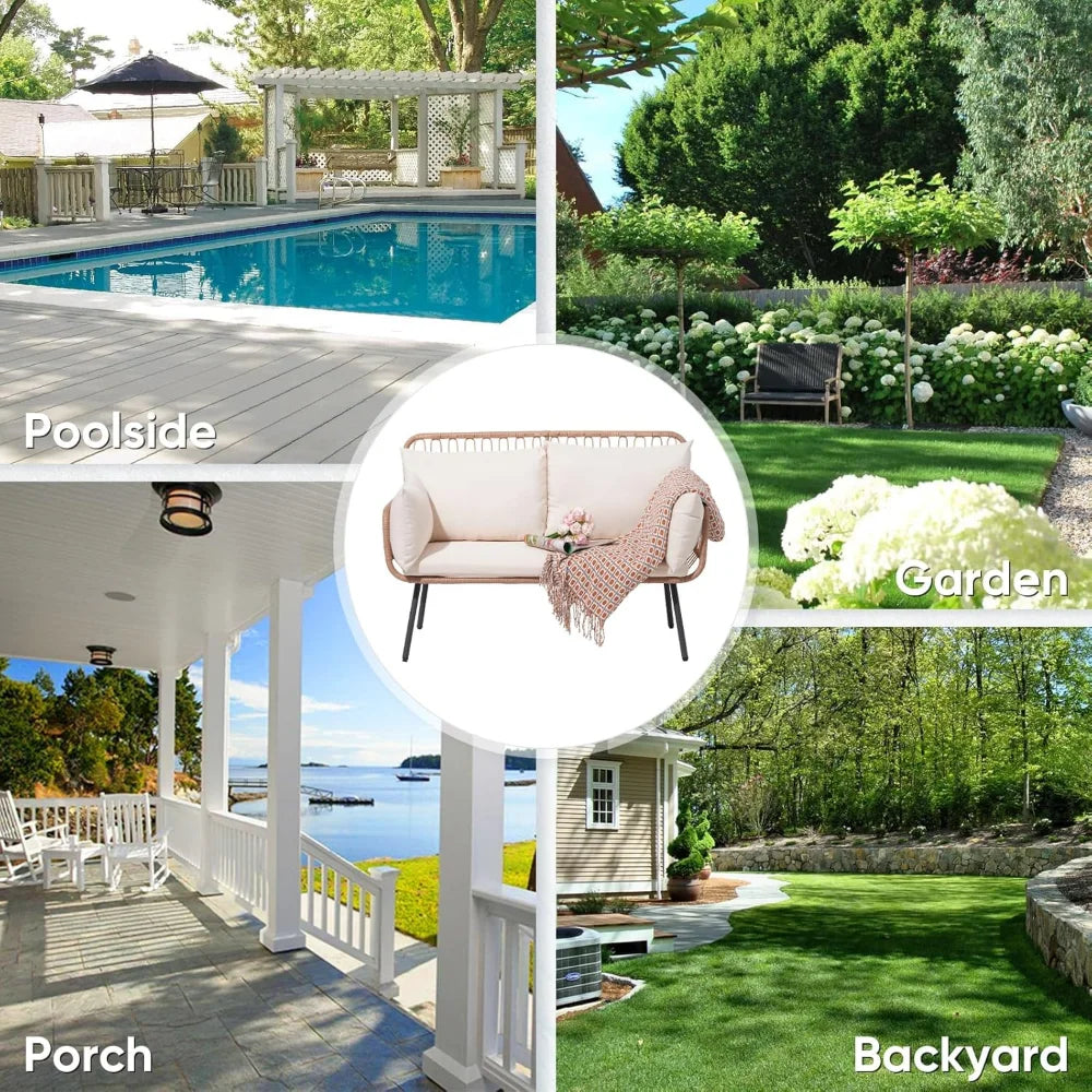 Ljustra Patio Loveseat Outdoor Furniture Wicker Set with Cushions