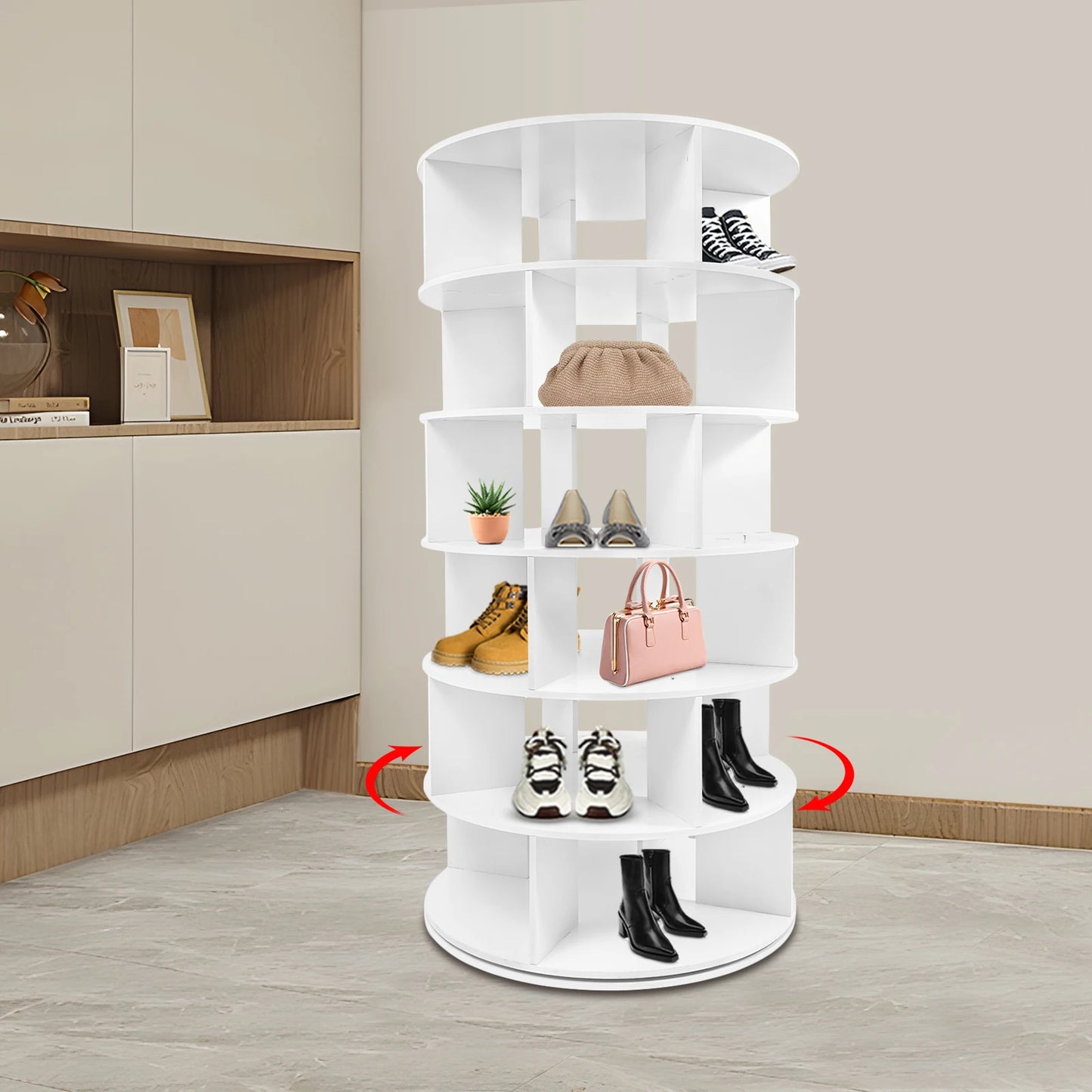 6 Tier Rotating Shoe Rack Free Standing Storage Holder Space Saving