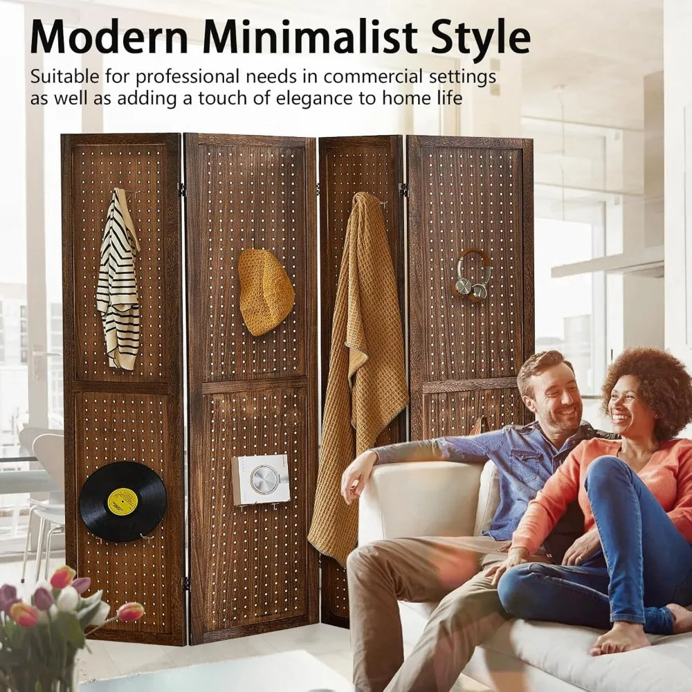 4 Panel Room Divider Folding Privacy Screen Pegboard Display Board