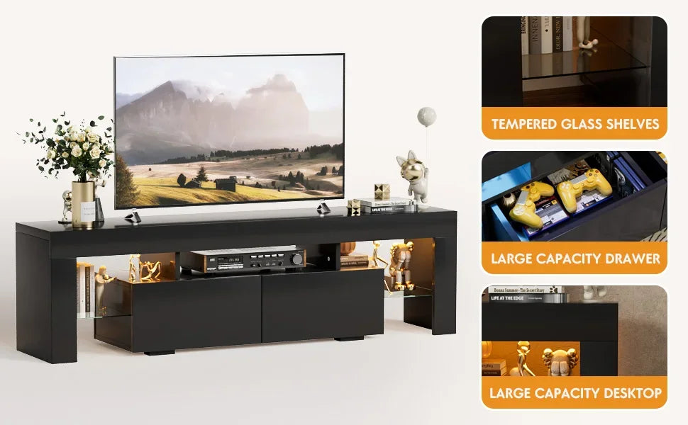 Modern LED TV Stand for 70 Inch TVs with RGB Lighting and Storage