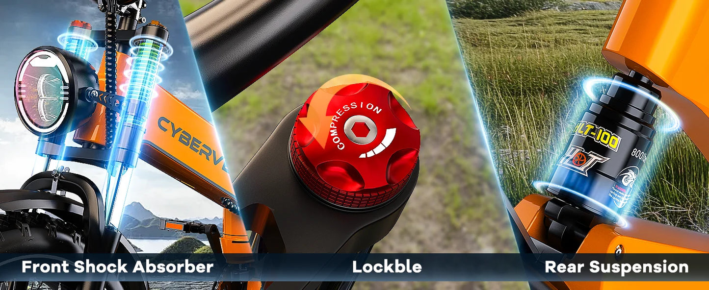 Ljustra 1000W Folding Electric Bike 35MPH 100Mile Range 20" Fat Tire