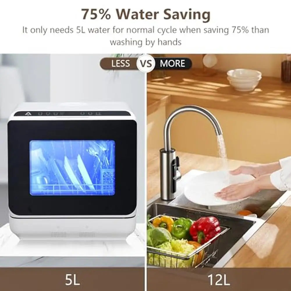 Portable Countertop Dishwasher 5 Programs High Temp Cleaning
