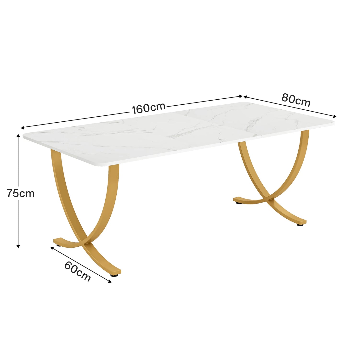 Ljustra 63 Inch Dining Table Rectangular Kitchen Faux Marble Modern Design