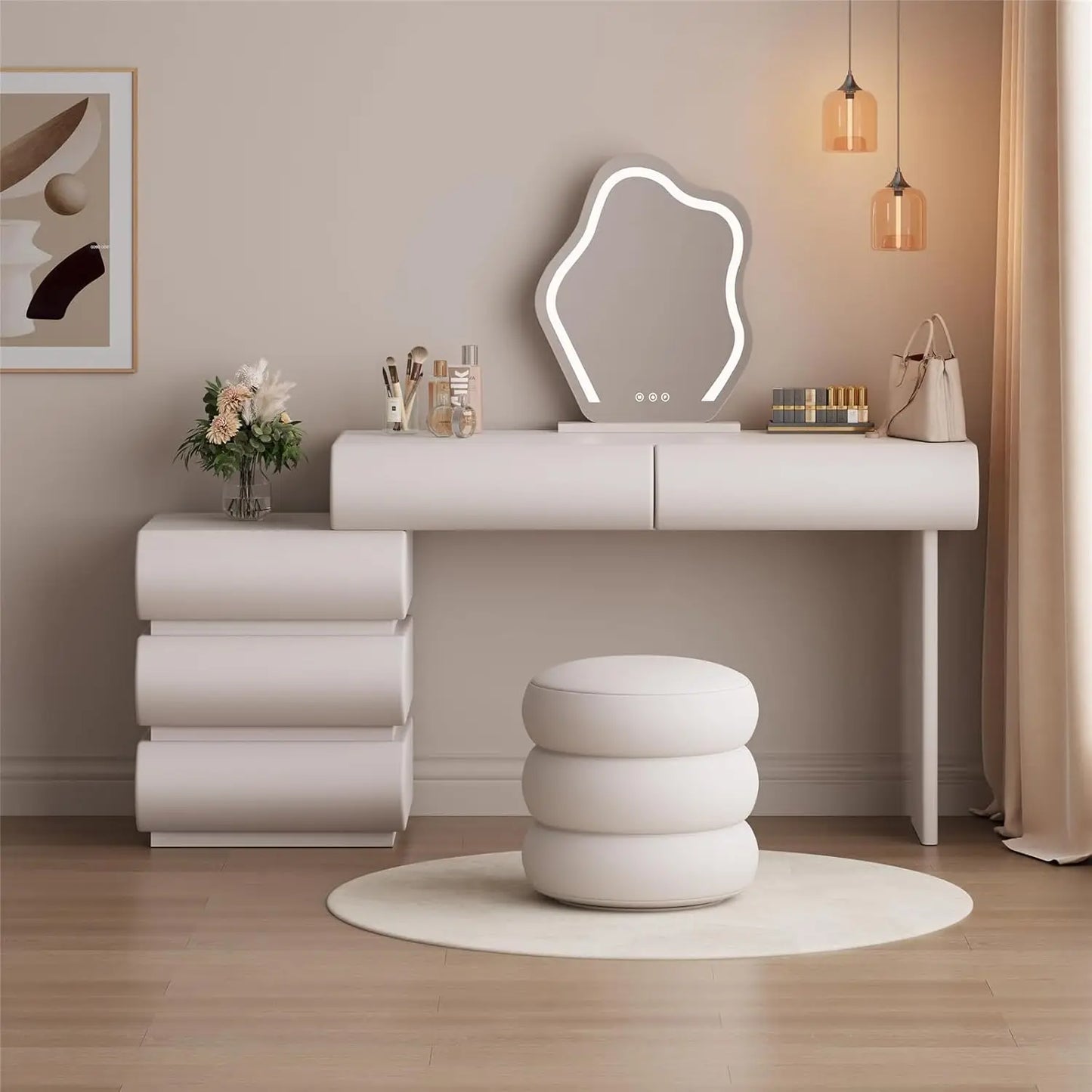 Modern Vanity Desk with Mirror and LED Lights Elegant Makeup Table